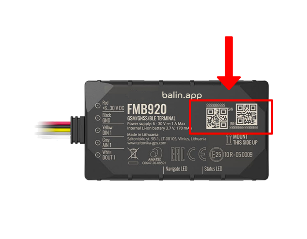 IMEI e seriale del localizzatore GPS FMB920